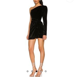 Lovers and friends Black one shoulder velvet mini dress